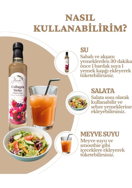 Collagen (Kolajen) Sirke Doğal Fermantasyon 500 ml - Katkısız Içilebilir - Tip 1-3 modelleri