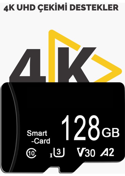 128GB Micro SD Hafıza Kartı Class 10 100MB/s 4K Video Kayıt Araç ve Güvenlik Kamerası, Drone Uyumlu