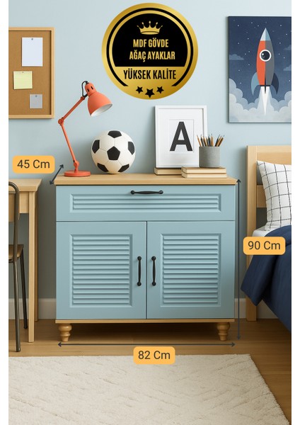 Mavi Kapaklı Şifonyer | Birinci Sınıf MDF Kalitesi | REHAU Kaplama Kapaklar | Ağaç Ayaklar fiyatları