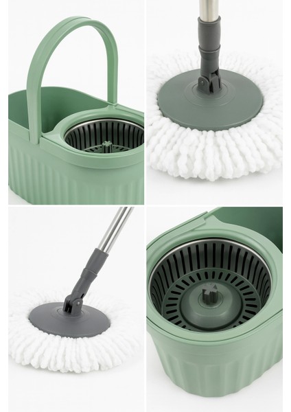 Otomatik Mop Seti Paspas ve Sıkma Kovası, 360° Döner Başlıklı Mikrofiber Yer Temizleme Yeşil fiyatları