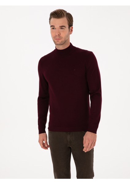 Erkek Açık Bordo Slim Fit Yün Karışımlı Yarım Balıkçı Basic Triko Kazak 50315296-VR263