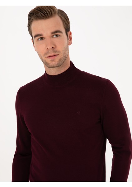 Erkek Açık Bordo Slim Fit Yün Karışımlı Yarım Balıkçı Basic Triko Kazak 50315296-VR263