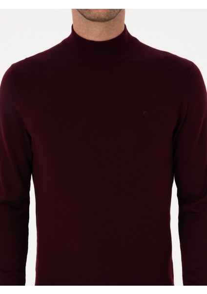 Erkek Açık Bordo Slim Fit Yün Karışımlı Yarım Balıkçı Basic Triko Kazak 50315296-VR263