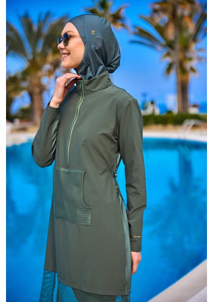 Haki Tam Kapalı Mayo M2508-3 – Tül Detaylı, Sabitlemeli M2508-3 fiyatları