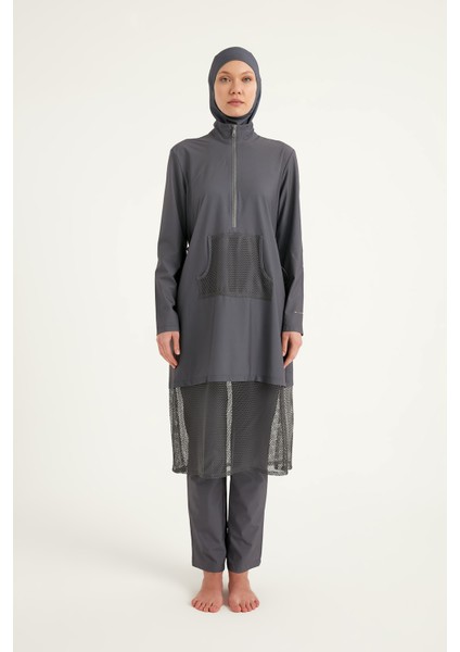 Füme Tam Kapalı Mayo M2508-4 – Tül Detaylı, Cepli, Sabitlemeli M2508-4 indirimleri