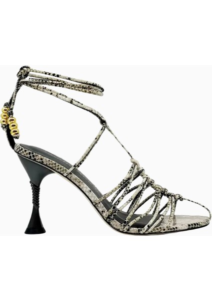 Studıo Amelıa Odessa 90 Gri Yılan Derisi Desenli Deri, Bilekten Bağlı Yüksek Topuklu Sandalet
