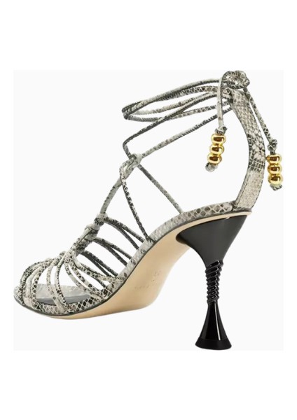 Studıo Amelıa Odessa 90 Gri Yılan Derisi Desenli Deri, Bilekten Bağlı Yüksek Topuklu Sandalet modelleri