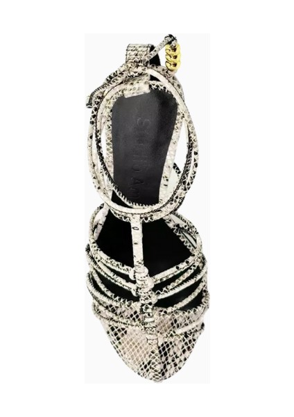 Studıo Amelıa Odessa 90 Gri Yılan Derisi Desenli Deri, Bilekten Bağlı Yüksek Topuklu Sandalet fırsatları