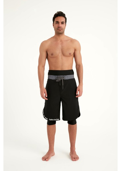 Siyah Erkek Tesettür Yüzme Şortu - Iç Taytlı, UPF50+ Korumalı S2504-1 indirimleri