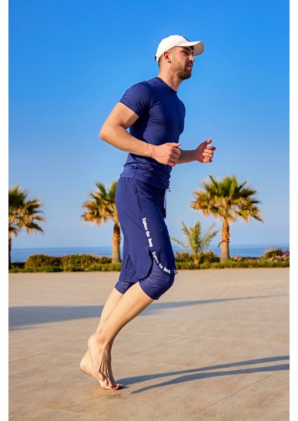 Lacivert Erkek Tesettür Yüzme Şortu - Iç Taytlı, UPF50+ Korumalı S2504-2