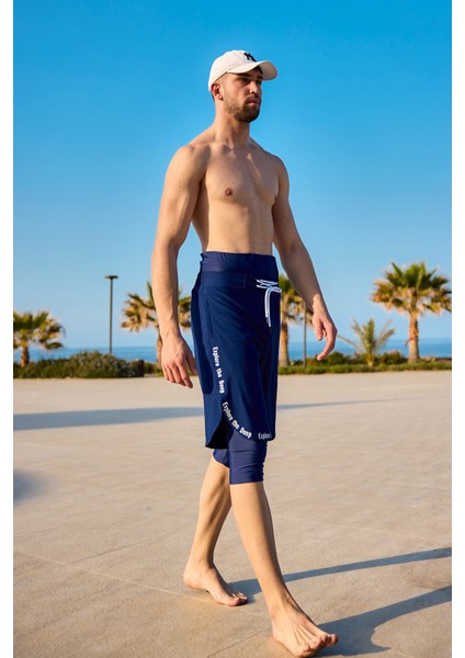 Lacivert Erkek Tesettür Yüzme Şortu - Iç Taytlı, UPF50+ Korumalı S2504-2 fiyatları