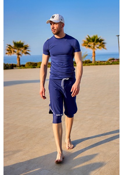Lacivert Erkek Tesettür Yüzme Şortu - Iç Taytlı, UPF50+ Korumalı S2504-2 modelleri