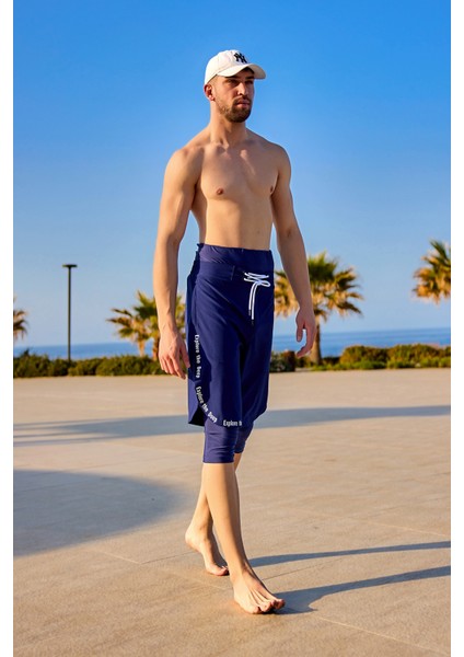 Lacivert Erkek Tesettür Yüzme Şortu - Iç Taytlı, UPF50+ Korumalı S2504-2 fırsatları