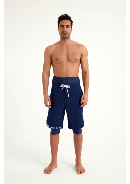 Lacivert Erkek Tesettür Yüzme Şortu - Iç Taytlı, UPF50+ Korumalı S2504-2 indirimleri