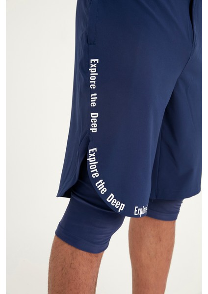 Lacivert Erkek Tesettür Yüzme Şortu - Iç Taytlı, UPF50+ Korumalı S2504-2