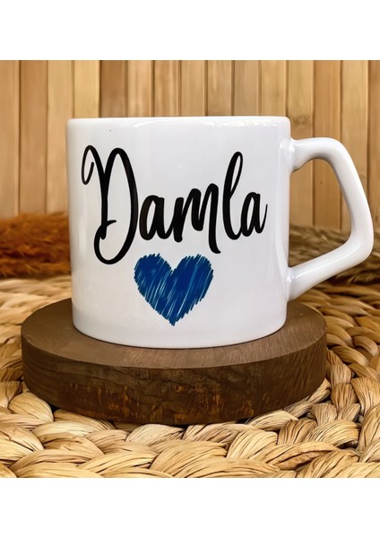 Kişiye Özel Isimli Mavi Kalp Temalı Lüks Kupa Bardak