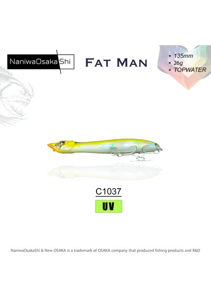 Naniwa Osaka Shi Fat Man 135MM 26GR Topwater Su Üstü Maket fırsatları