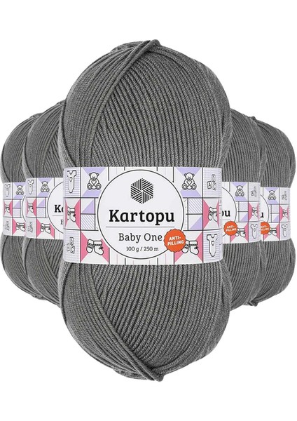 5 Adet Baby One Tüylenmeyen El Örgü İpi Yünü Koyu Gri K1921
