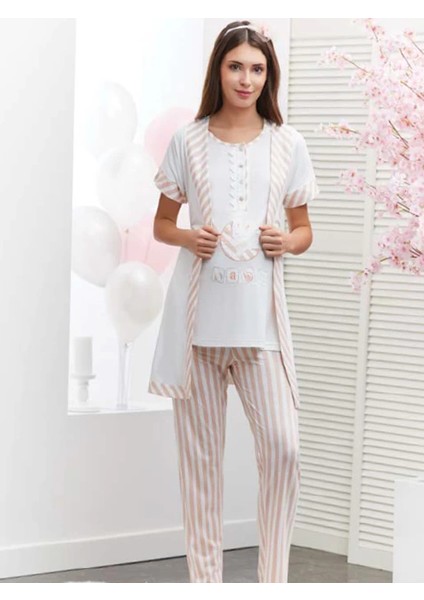 31279 Kadın Yazlık 3'lü Lohusa Pijama Takım
