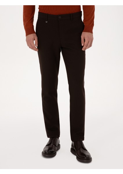 Erkek Koyu Kahverengi Slim Fit Kanvas Pantolon 50308713-VR084