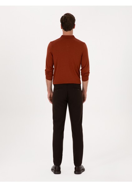Erkek Koyu Kahverengi Slim Fit Kanvas Pantolon 50308713-VR084