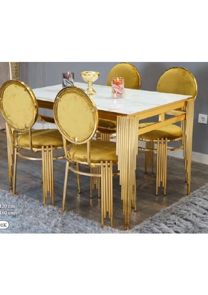 Mim (Sadece Masa) Beyaz Mermer - Gold 80 *120 Sütun Kare Sabit Masa