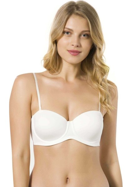 7035 Beyaz Micro Kaplı Straplez Boş Kap Sütyen-B
