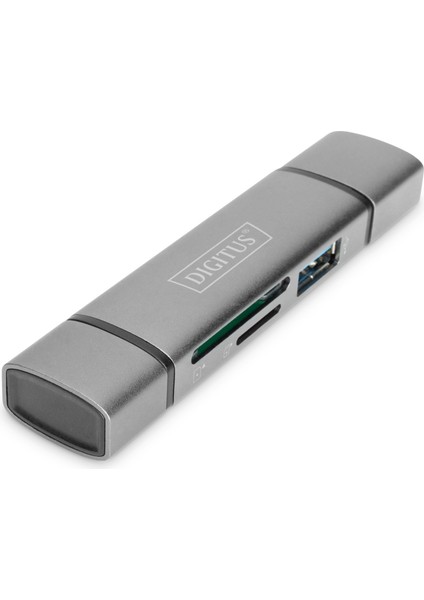 Digitus Çift Kart Okuyucu Hub, Usb-C™ / USB 3.0, Otg ( Combo Kart Okuyucu Hub (Usb-C + USB 3.0), 1 x Sd, 1 x Microsd, 1 x USB 3.0, Gri Renk)&lt;br&gt; digitus Dual Card Reader Hub Usb-C™ / USB 3.0, O