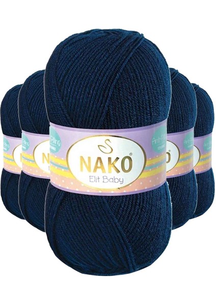 5 Adet Elite Baby El Örgü İpi Tüylenmeyen Bebek Yünü Lacivert 10094