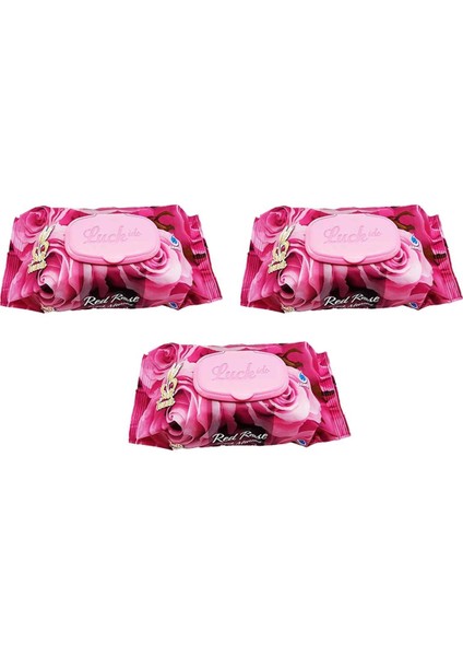 Litaetrend 3 Paket Red Rose Islak Havlu Mendil 90 Adet Kapaklı Gül Kokulu