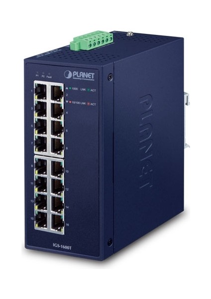 Endüstriyel Tip Yönetilemeyen Switch (Industrial Unmanaged Ethernet Switch)16-Port 10/100/1000TIP30, -40~75 Derece C