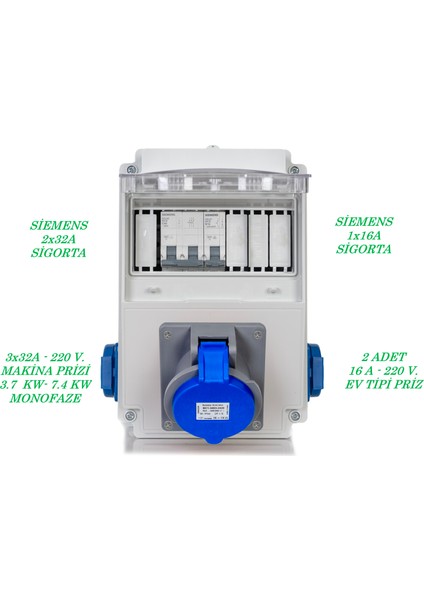 Royal Elektrikli Araç Monofaze Şarj Istasyonu Besleme Panosu. 3.7-7.4 Kw. Tesla Blue Adaptör Uyumlu. Kombinasyon Kutusu fiyatları