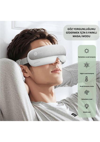 Göz Masaj Aleti – Yorgunluğu Gidermek Için Sıcak Kompres ve 5 Farklı Masaj Modu, Katlanabilir Taşınabilir Bt Müzik Destekli, White-Grey