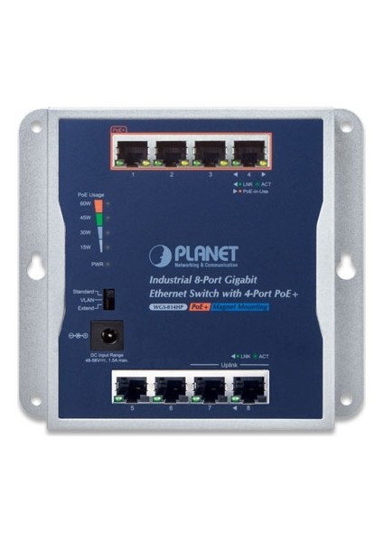 Endüstriyel Duvar Tip Yönetilemeyen Poe+ Switch (Industrial Unmanaged Wall-Mounted Poe+ Switch)&lt;br&gt; 8-Port 10/100/1000BASE-T &lt;br&gt; 4-Port Ieee 802.3AT Poe+ Injector (Port-1 Ila Port-4 Arası