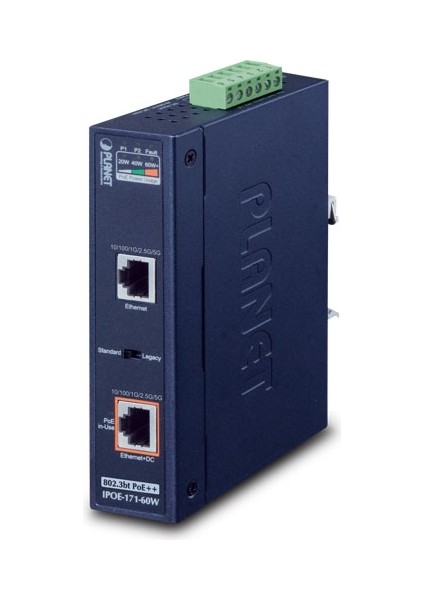 Endüstriyel Tip Tek Port Multi-Gigabit 802.3BT Poe++ Injector (95 Watt, -40~75 Derece C, 12~48V Dc)&lt;br&gt; ındustrial Single-Port Multi-Gigabit 802.3BT Poe++ Injector (95 Watts, -40~75 Degrees C, 1