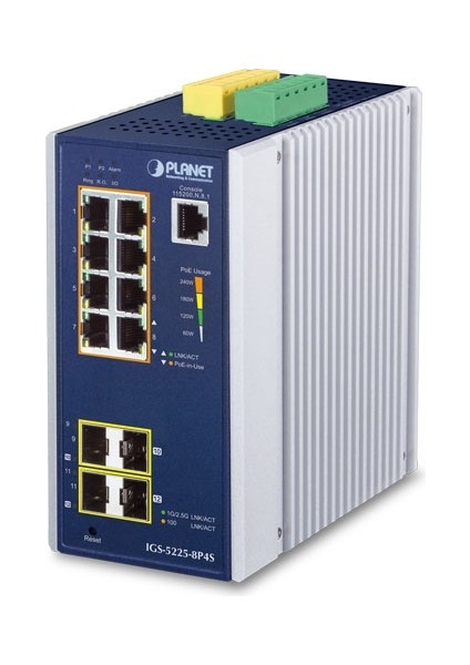 Endüstriyel Tip Yönetilebilir Gigabit Poe Switch (Industrial Managed Gigabit Poe Switch)&lt;br&gt; basic L3&lt;br&gt; 8 x 10/100/1000T 802.3AT Poe+ Injector (Port-1 ile Port-8 Arası) (Port Başına 36 W
