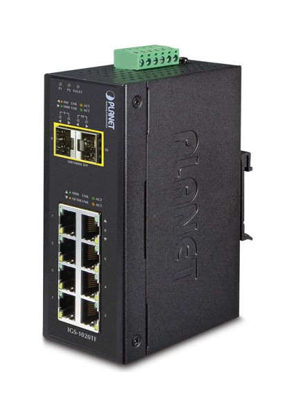 Endüstriyel Tip Yönetilemeyen Switch (Industrial Unmanaged Switch)&lt;br&gt; 8-Port 10/100/1000MBPS&LT;BR&GT; 2 x 1000BASE-SX/LX/BX Sfp/mini-Gbıc Yuva (Port-9 ve Port-10), 100BASE-FX Sfp Uyumlu&lt;br&