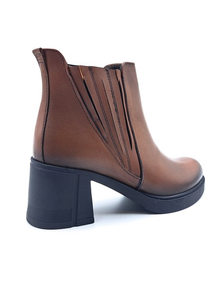 B260829 Hakiki Deri Lastikli 6 cm Kalın Topuklu Taba Kahverengi Kadın Bot fiyatları
