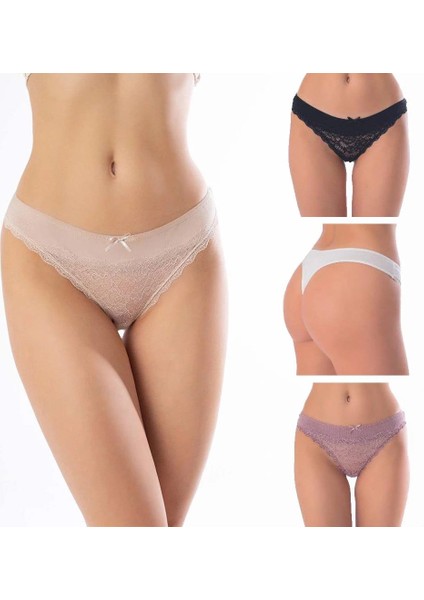 804-501 Kadın Dantelli 4 Lü Tanga Külot