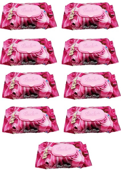Litaetrend 9 Paket Red Rose Islak Havlu Mendil 90 Adet Kapaklı Gül Kokulu