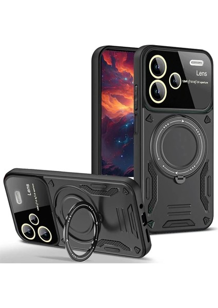 Xiaomi Redmi Note 13 Pro Plus Joy Lens Standlı Kapak - SIYAH-(5796)