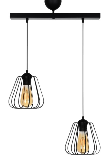 Turna 2’li Modern Sarkıt – Siyah, Metal Tasarım, Rustik Ampule Uyumlu | E27 Duy fiyatları