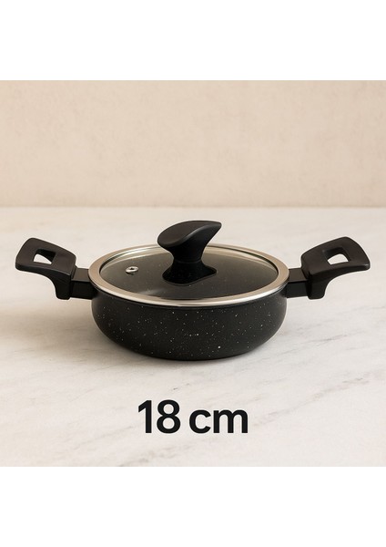 Ekonomik Seri 18 cm Basık Granit Tencere – Yapışmaz Yüzey, Ergonomik Saplı,cam Kapaklı fiyatları