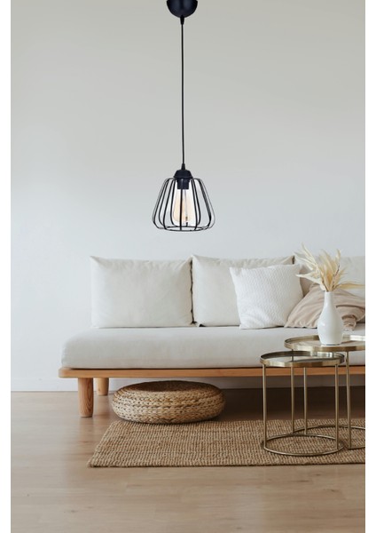 Tekli Turna Modern Sarkıt – Siyah, Camsız, Ayarlanabilir Boy | E27 Duy