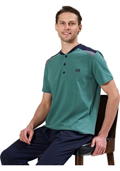 Over Sleep 1723 Erkek Kısa Kol Uzun Alt Yazlık Pijama Takım