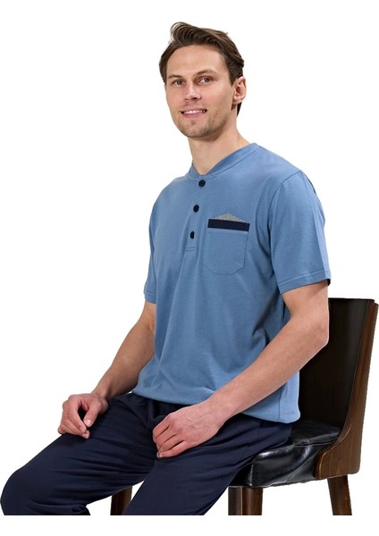 Over Sleep 1720 Erkek Kısa Kol Uzun Alt Yazlık Pijama Takım