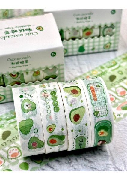 Cute Avocado Yeşil Kareli 4'lü Washi Bant Set Washi Tapemasking Tape Desenli Bant fiyatları
