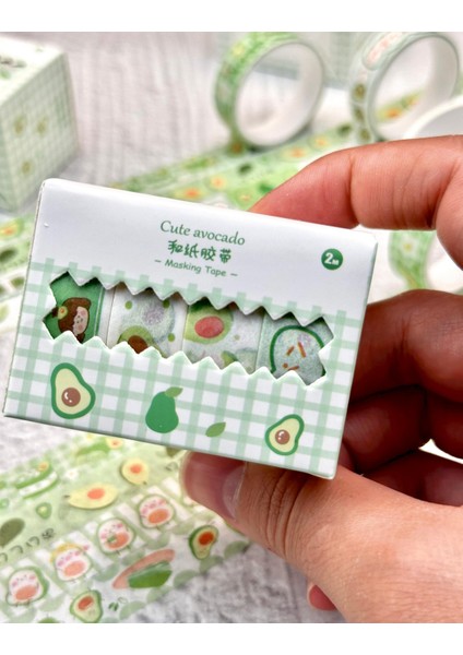 Cute Avocado Yeşil Kareli 4'lü Washi Bant Set Washi Tapemasking Tape Desenli Bant fırsatları