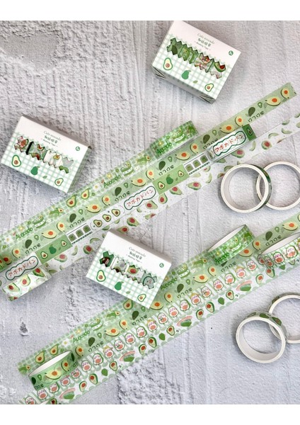 Cute Avocado Yeşil Kareli 4'lü Washi Bant Set Washi Tapemasking Tape Desenli Bant indirimleri