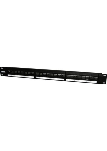 Beek 24 Port Modüler Boş Patch Panel, Zırhlı/ekranlı (Shielded), Arkadan Kablo Düzenleyicisi ile Birlikte, 1u Yüksekliğinde, Siyah Renk, Metal